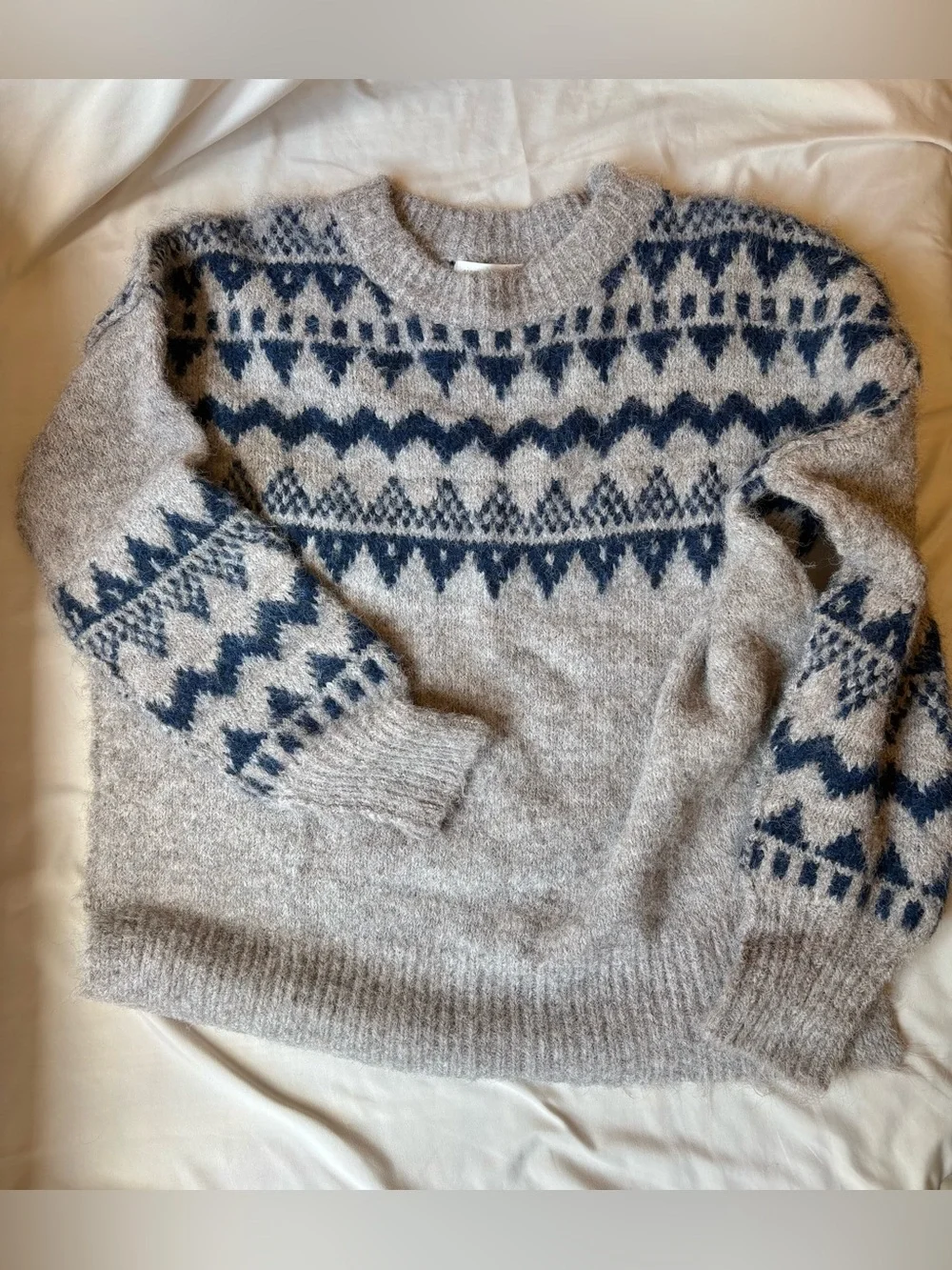 Altar'd State Taupe & Navy Fair Isle Crewneck Sweater - Picture 4 of 7